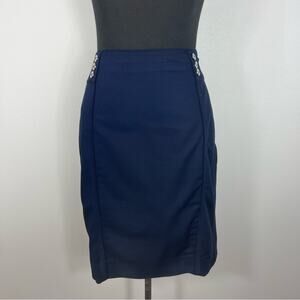 WHBM Navy Blue Pencil Skirt Button Lined